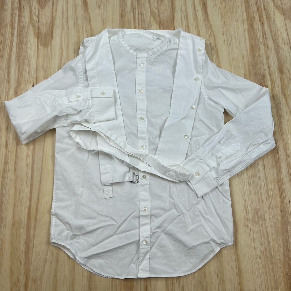 HELMUT LANG Rare White Flap Designer Shirt 15.5 Band Collar Detachable Dress